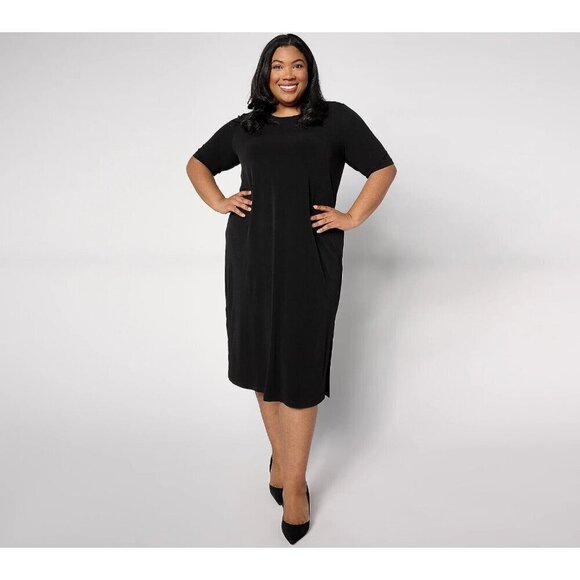 Susan Graver Modern Essentials Regular Liquid Knit Midi Dress Black,1X - Picture 1 of 1